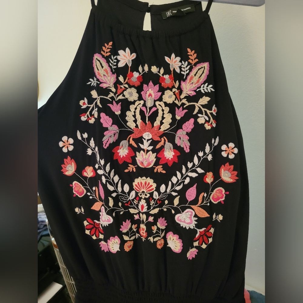 INC International Concepts Black Embroidered Halter Jumpsuit